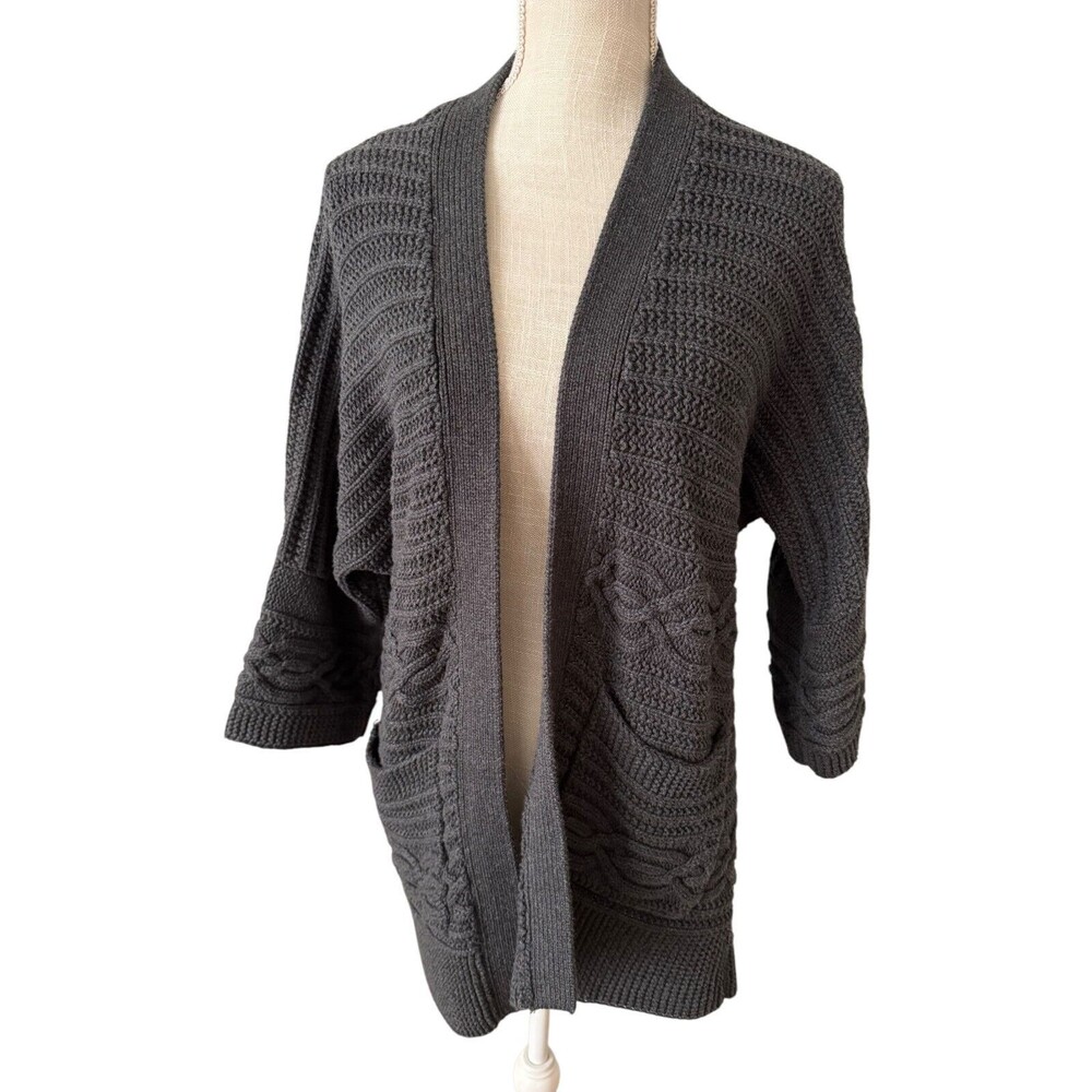 Caslon Women's Dark Gray Chunky Knit Open Cardigan Size Medium